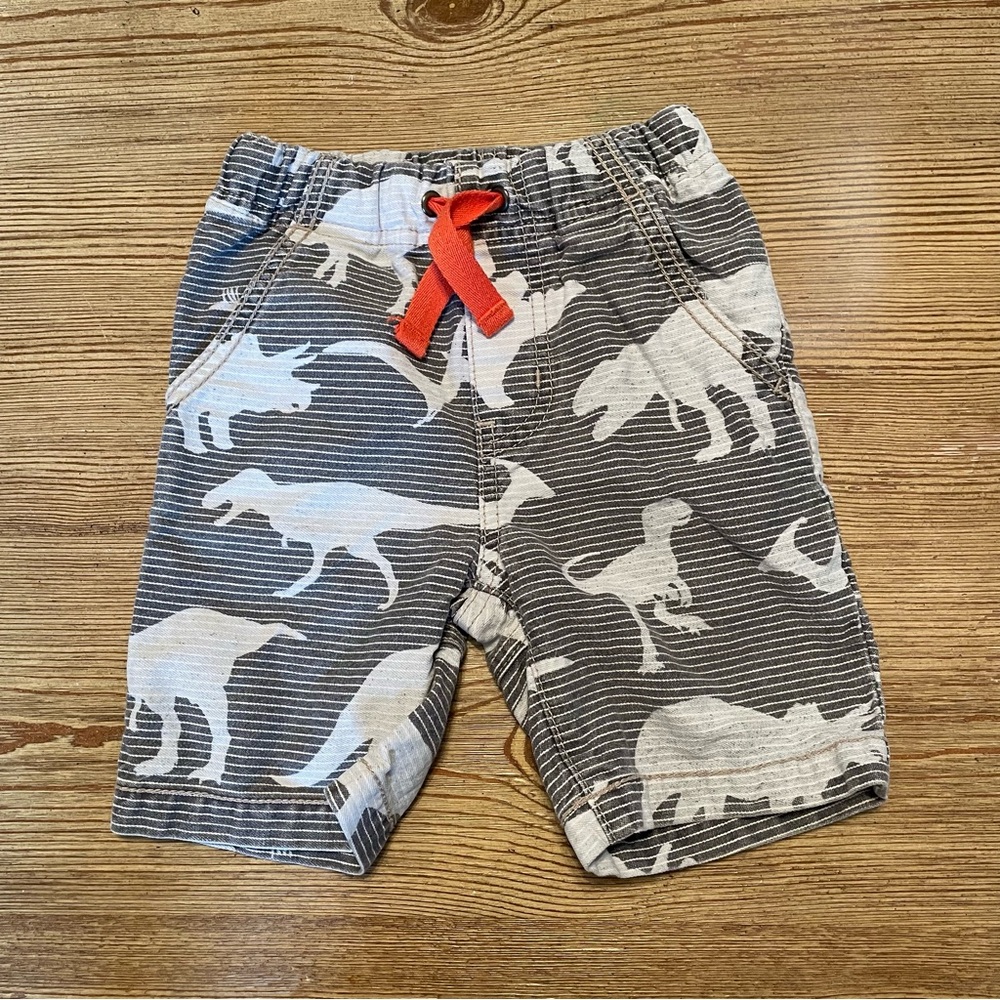 Mini Boden Striped Gray Dino Print Shorts
